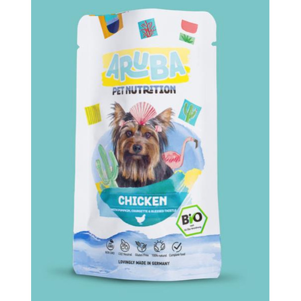 Aruba Organic Chicken with pumpkin, courgette & blessed thistle For Dogs 有機三文魚配藜麥、小白菜 和薑黃狗鮮食包 100g