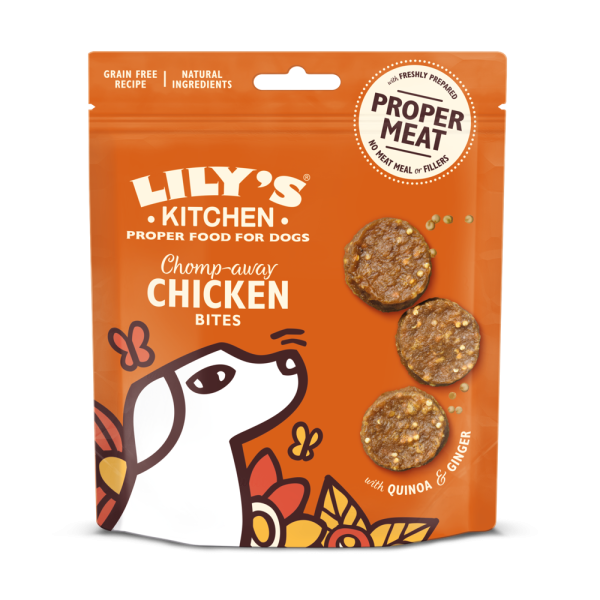 LILY'S KITCHEN Chomp-Away Chicken Bites Grain Free Dog Treats 無穀物狗小食 - 脆脆雞塊 70g x4