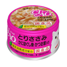 CIAO Chicken with Crab Stick and Bonito Flake Wet Cat Food 雞肉+蟹柳棒+木魚片貓罐 85g X24