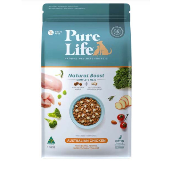 Pure Life Australian Chicken Unique kibble and freeze dried for Kittens 澳洲脫水雞肉+乾糧幼貓配方 6kg