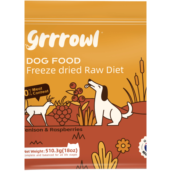 Grrrowl Freeze Dried Raw Venison & Raspberries For Dogs 犬用凍乾鹿肉及紅桑子生肉糧 170g