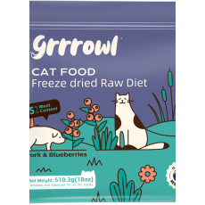 Grrrowl Freeze Dried Raw Pork & Blueberries For Cats 貓用凍乾豬肉及藍莓生肉糧 170g