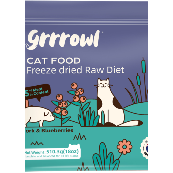 Grrrowl Freeze Dried Raw Pork & Blueberries For Cats 貓用凍乾豬肉及藍莓生肉糧 510g X4