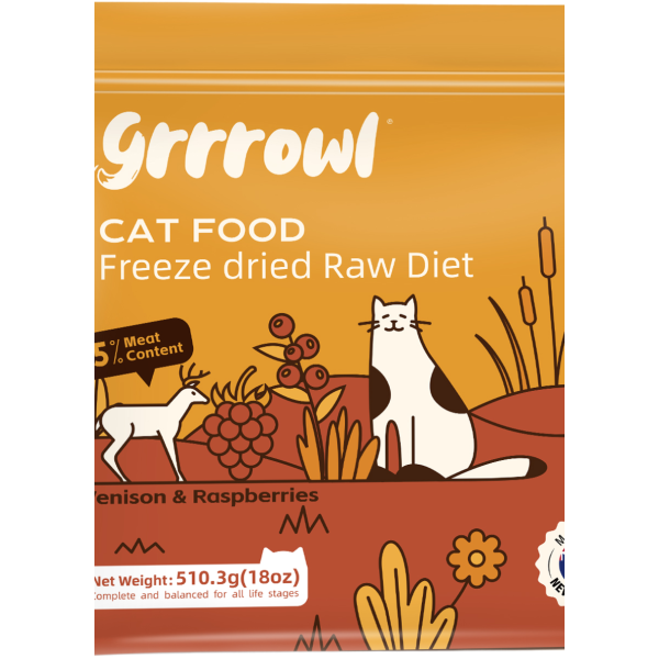 Grrrowl Freeze Dried Raw Venison & Raspberries For Cats 貓用凍乾鹿肉及紅桑子生肉糧 510g 