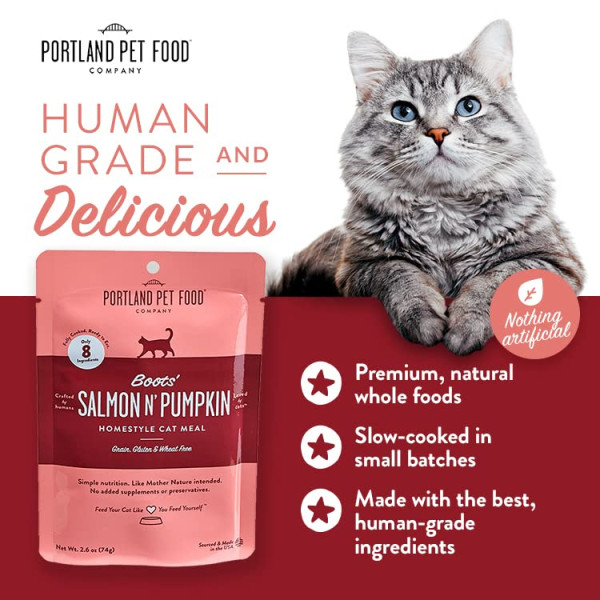 Portland Pet Food Company Boots' Salmon N' Pumpkin For Cats 三文魚南瓜鮮食餐貓用配方 2.6oz X4