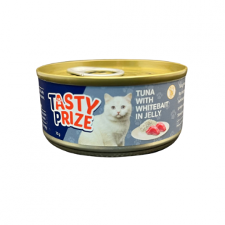 Tasty Prize Tuna with Whitebait in Jelly Cat Can Food 滋味賞吞拿魚及白飯魚啫喱貓罐 70g X24