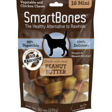 SmartBones Mini Peanut Butter Chews 2.5"Dog Treats 迷你潔齒骨(花生醬味) 16 pack 
