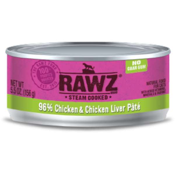 Rawz 96% Chicken & Chicken Liver Pate Cat Can Food 雞肉、雞肝全貓罐頭 156g X24