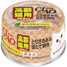 CIAO Chicken & scallops for over 14 years old Senior Wet mousse Food 頂級貓罐系列 :高齡貓 - 雞肉＋帶子（慕絲) 75g  