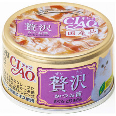 CIAO Bonito Tuna and Chicken Wet Cat Food 頂級貓罐系列 : 奢華-木魚片 吞拿魚+雞肉 80g  x24