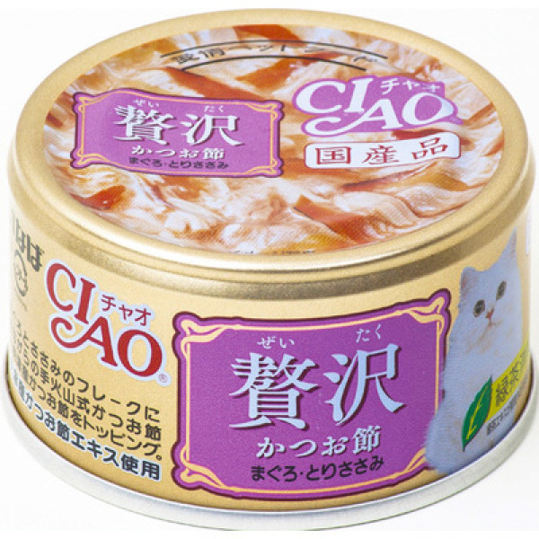 CIAO Bonito Tuna and Chicken Wet Cat Food 頂級貓罐系列 : 奢華-木魚片 吞拿魚+雞肉 80g  x24