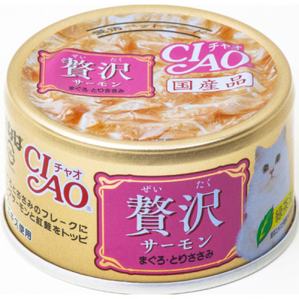 CIAO Salmon Tuna and Chicken Wet Cat Food 頂級貓罐系列 奢華-三文魚 吞拿魚+雞肉 80g X24