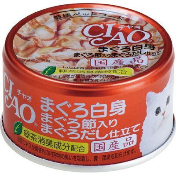 CIAO Tuna White Tuna with Tuna Wet Cat Food 頂級貓罐系列-吞拿魚白身+吞拿魚乾 85g 