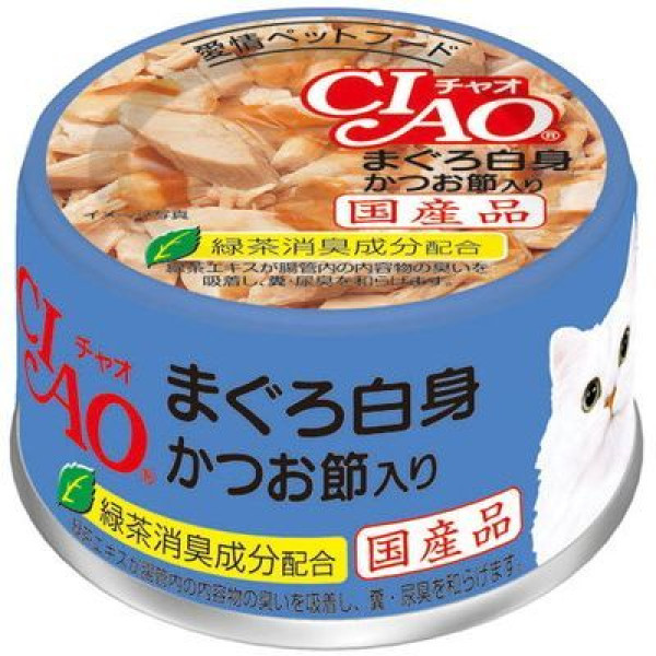 CIAO Tuna White With Bonito Wet Cat Food 頂級貓罐系列-吞拿魚白身+木魚片85g X24