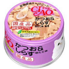CIAO Bonito & Shirasu Scallop Taste Wet Cat Food 頂級貓罐系列-鰹魚&白飯魚仔(瑤柱味) 85g X24