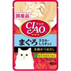 CIAO Pouch for cats tuna with scissors and whitebait 雞肉, 白飯魚 (鰹魚湯底) 40g 