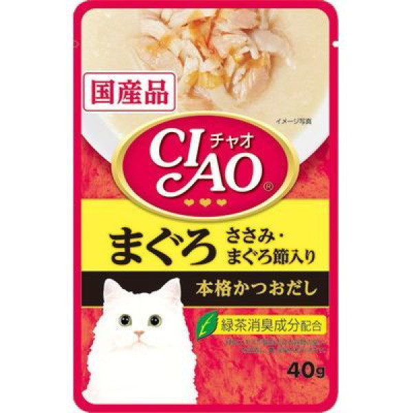 CIAO Pouch for cats tuna with scissors and tuna knot 雞肉, 吞拿魚乾 (鰹魚湯底) 40g X16