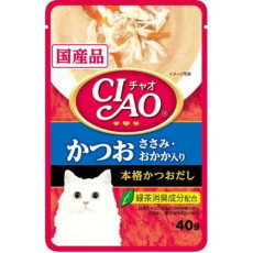 CIAO Pouch for cats bonito fillet and cocoon 雞肉, 木魚片 (鰹魚湯底) 40g 