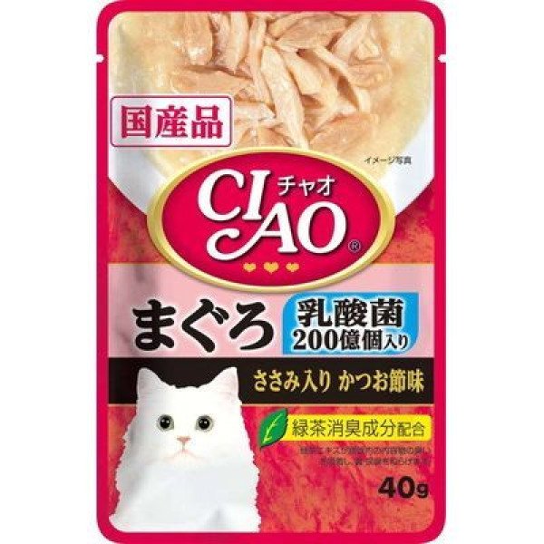 CIAO Pouch for cats Lactic Acid Bacteria Chicken and Tuna 吞拿魚, 雞肉及鰹魚節味 (乳酸菌) 40g X16