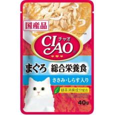 CIAO Pouch for cats Comprehensive Nutrition Food Tuna ,Chicken and Whitebait吞拿魚, 雞肉 白飯魚 (綜合營養) 40g 