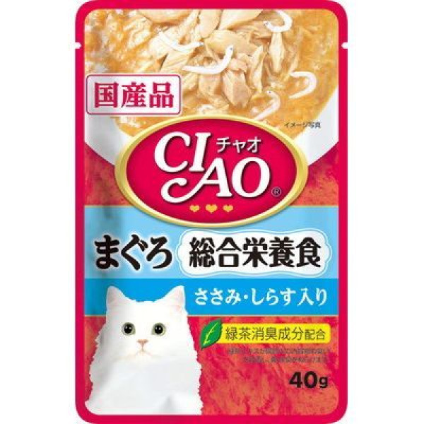 CIAO Pouch for cats Comprehensive Nutrition Food Tuna ,Chicken and Whitebait吞拿魚, 雞肉 白飯魚 (綜合營養) 40g 
