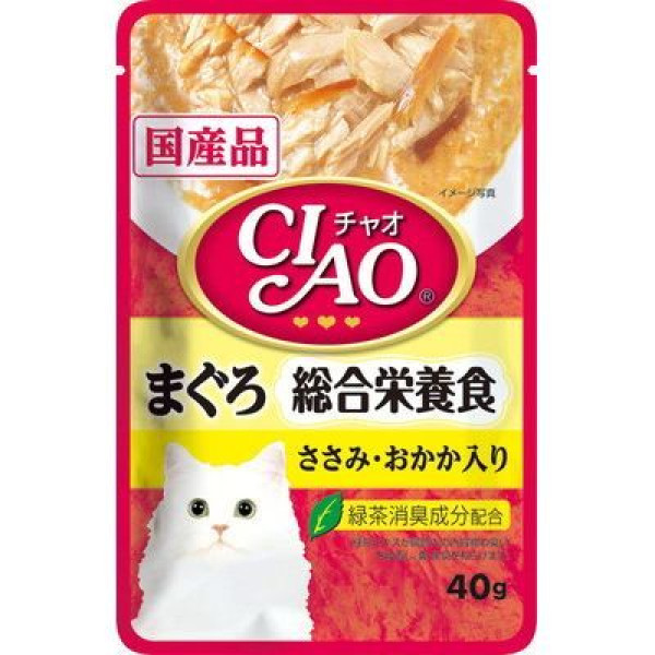 CIAO Pouch for cats Comprehensive Nutrition Food Tuna ,Chicken and cocoon吞拿魚, 雞肉 木魚片 (綜合營養) 40g 