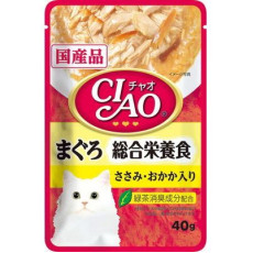 CIAO Pouch for cats Comprehensive Nutrition Food Tuna ,Chicken and cocoon吞拿魚, 雞肉 木魚片 (綜合營養) 40g X16